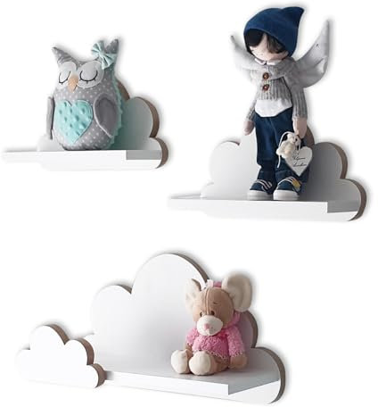 MOLILAND 3er Set Wandregal Kinderzimmer Weiß | Babyzimmer Wolkenregal für Bücher, Spielzeug und Dekoration | Regal Wolke aus Holz | Skandinavischen Stil | Schweberegal Wanddeko Laguna- Elegance