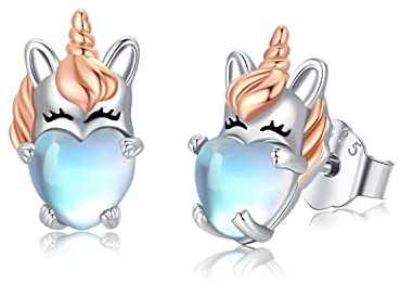 Einhorn Ohrringe 925 Sterling Silber Hypoallergen Kristall Ohrstecker Niedliche Tier Ohrringe Schmuck Einhorn Geschenke für Frauen Mädchen Damen