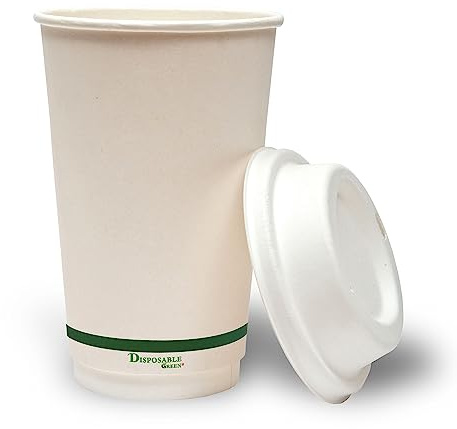 DISPOSABLE GREEN - NEXTGEN Coffee Cups, Double Wall Disposable Coffee Cups with Aqueous Lining, Takeaway Cups for Cold & Hot Drinks, Sturdy & Leak Proof Disposable Cup, 16 oz, 100 Pack