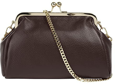 Cluty Abendtasche Echt Leder Damen | Made in Italy | elegante 2in1 Clutch | wandelbare Schultertasche mit Bügelverschluss | 021328