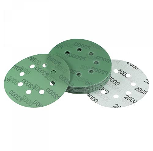 sourcing map 25 Stück grüne Film-Schleifscheiben 2000er Körnung 12,7 cm 8-Loch Aluminiumoxid Schleifpapier mit Klettverschluss auf der Rückseite für Schleifmaschinen