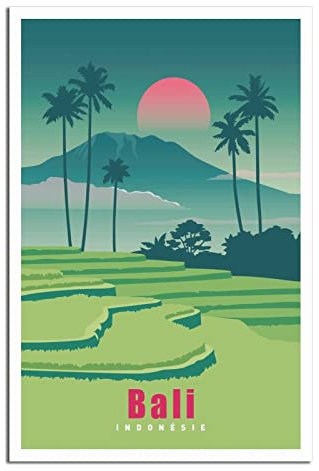 UEJD Bali Indonesien Skyline Vintage Reiseposter Dekorative Poster Modern Bedroom Canvas Art Poster Bild Malerei Poster Wanddekoration Kunst Geschenk