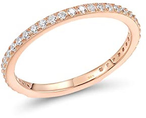 Santuzza 925 Sterling Silver Stackable Ring White Cubic Zirconia Engagement Wedding Band Stacking Ring for Women (8.5, Rose Gold Palted)