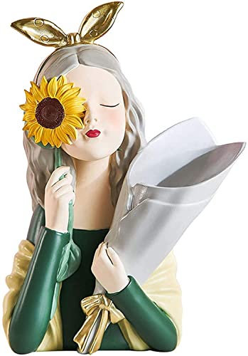 Pots de Fleurs, Fille Sculpture Cache-Pot, Résine Portrait Flowerpot Creative Vase de Fleurs, Statue Extérieur Pot, Accessoires de Décoration,Statue De Bureau,pour Bureau,Salon Cafés (Yellow)