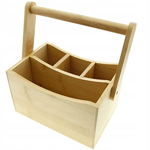 RITZY Restaurant Table Organiser Condiments and Sauce Bottles Compartments for Cutlery Wooden Kitchen Utensil Holder Handle