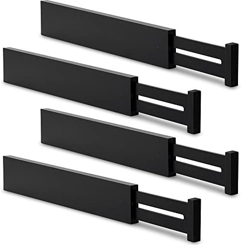 Utoplike 4 PCS Bambú divisor de cajón ajustable, de resorte, organizador de cajón grande para la cocina, sala de estar, dormitorio, oficina, Negro