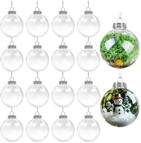 Weihnachtskugeln zum Befüllen [16er Set, 6cm] – Transparente Weihnachtskugeln selbst gestalten | Bruchfeste Christbaumkugeln zum Bemalen & Befüllen für Persönliche DIY-Deko (Φ 6cm / Pack 16)