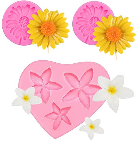 YGCHEN Moldes de Silicona para Fondant Molde de Flores Molde de Margarita Frangipani 3D Moldes de Silicona para Hornear Tartas de Chocolate Gelatina Azúcar Jabón (3 Piezas)