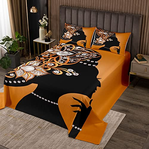 Afrikanische Frau Steppdecke Afrikanisches Muster Bettüberwurf Ethno Afro Deko Tagesdeck 170x210cm Wohndecke für Kinder Kinder Jungen Mädchen Mikrofaser Traditionelle exotische Raumdekoration