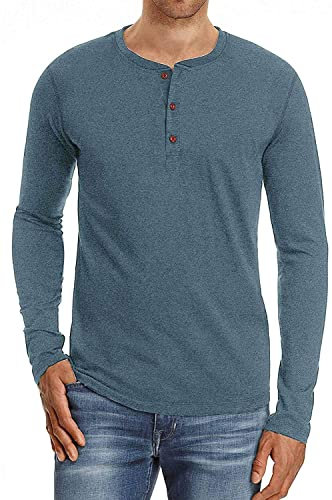 Sailwind Mens Henley Long Sleeve T-Shirt Cotton Casual Shirt(VG Blue,M)