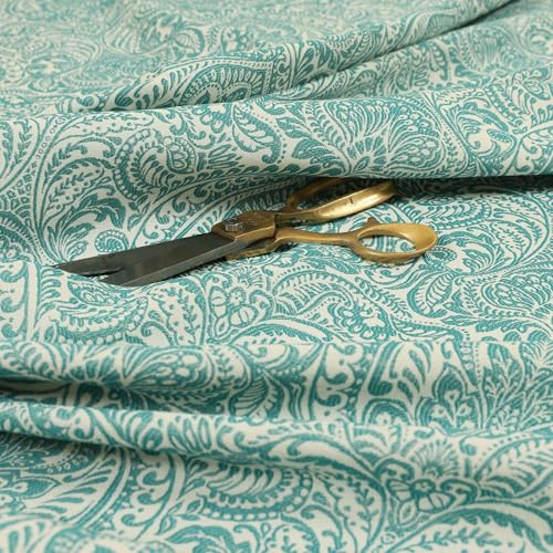 Lightweight Damask Floral Upholstery Fabric, Teal | By The Metre, Chenille
