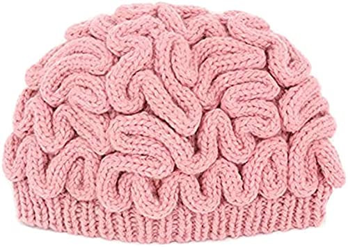 Unisex Handgefertigte Strickmütze Gehirn Beanie Cap Kreative Neuheit Halloween Hut Rosa, Unisex Kreative Handgemachte Strickmütze Gehirnmütze, Einzigartige Denkmütze Halloween Hut Rosa, Rose