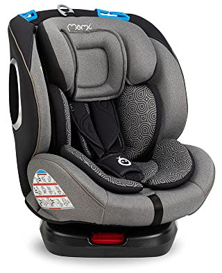 MoMi TORDI Autositz für Kinder von 0 bis 12 Jahren (Gruppe 0+, 1, 2, 3, Körpergewicht 3 bis 36 kg), drehbar, Einbau rückwärts: bis 18 kg, vorwärts: ab 18 kg, Befestigung mit ISOFIX und Top-Tether