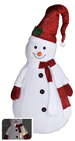 Spetebo XXL LED Stoff Schneemann für Außen mit Timer - 140 cm - Beleuchtete Gartenfigur mit 20 LED - Deko Garten Figur wasserfest mit Timer Batterie betrieben