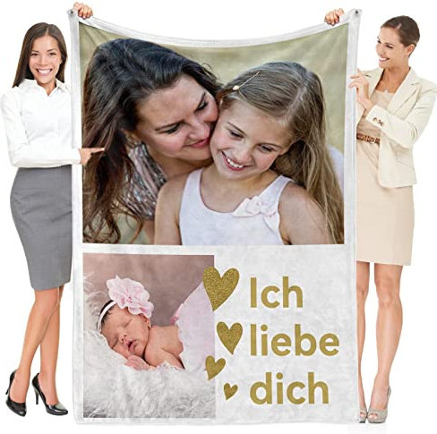 Greysky Personalisiert Decke mit Foto und Text, Kuscheldecke Personalisiert, Fotodecke Selbst Gestalten, Personalisierte Geschenke für Mama, Kinder, Mädchen, Muttertagsgeschenk