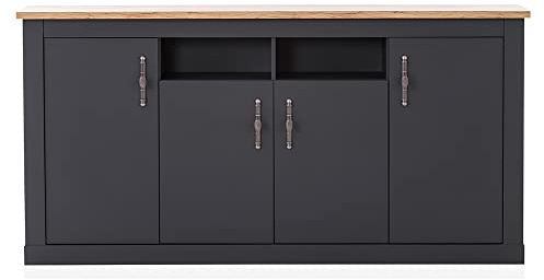 Lomadox Anrichte Esszimmer Sideboard mit 2 offenen Fächern im Landhaus Stil anthrazit Eiche, B/H/T ca. 200/104/45 cm