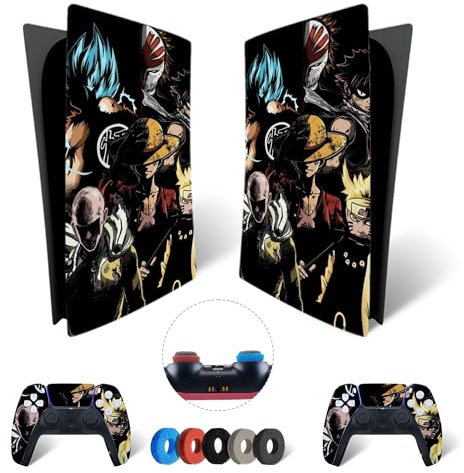 MaD Vision® Extra-Haltbares Skin-Set aus Vinyl für PS5 Digital + 5 Paar Aiming Rings | Kratzfestes Aufkleber-Set für Playstation 5 + 2 Controllers – für Anime Design