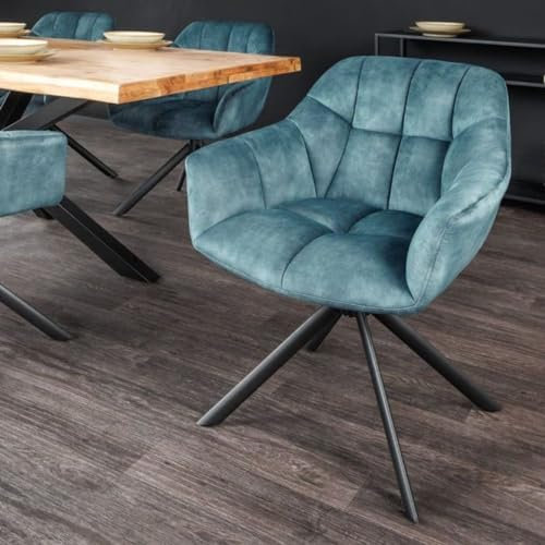 LEBENSwohnART Moderner Drehstuhl Lyon blau Samt schwarzes Metallgestell Sessel