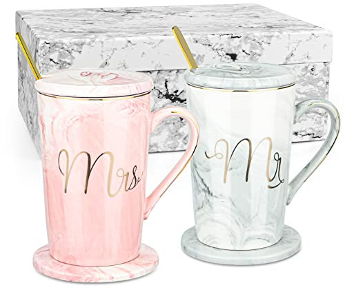 Mr & Mrs Paare Kaffeetassen Tassen Geschenke Set Kaffeebecher hochzeitsgeschenke für brautpaar Pärchen zur Hochzeit Verlobung Hochzeitstag, Hochzeitsgeschenke Braut & Bräutigam Jungvermählten Jubiläum