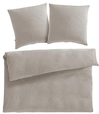Pure Label Musselin Bettwäsche 200x220 cm mit Kissenbezug 2er Set 80x80 cm aus 100% Baumwolle - Traumhaft weiche, kuschelige Bettwäsche-Sets in Taupe