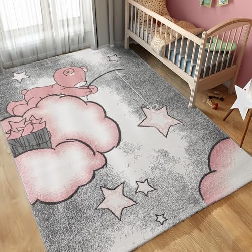 Carpettex Kinderteppich süße Bär Design Pink 200 x 290 cm - Kurzflor Teppich Kinderzimmer für Mädchen Jungen Pflegeleicht Weich - Waschbarer Spielteppich Babyteppich Gaming Teppich Babyzimmer 200x300