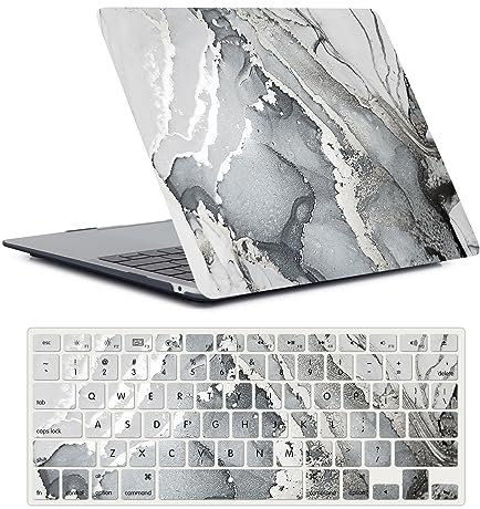 Laptop Hülle für MacBook Pro 16 Zoll Modell A2141 2020 Freisetzung mit Touch Bar and Touch ID, Plastik Schützend Hartschale Case Cover & Tastaturschutz, Silberner Marmor