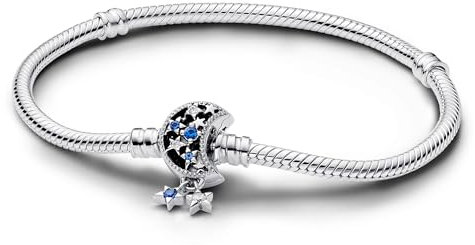 PANDORA Moments Schlangen-Gliederarmband mit Funkelndem Mond-Verschluss aus Sterling Silber, Zirkonia, Kompatibel Moments, Größe: 20cm, 592819C01-20