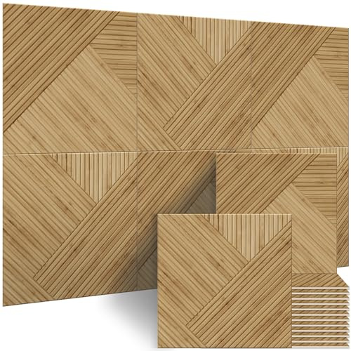 BUBOS 6 Pack Acoustic Wall Panels - High-Density Polyester Sound Absorbing Panels, Decorative Wood Print Treatment for Recording Studio & Home Office, Peel and Stick, 23.6 x 23.6