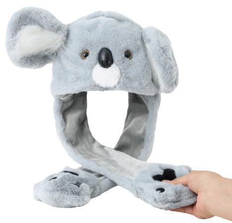 Laahoem Bewegliches Ohr Koala Hut Damen niedlich lustig Plüsch Hut Mütze Tier Cosplay Geburtstag Party Geschenk Gray