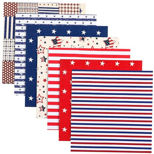 NUOBESTY Baumwoll-steppstoff mit Amerikanischer Flagge 7-teilig Usa-Patchwork Ideal für Dekorationen für Jungen und Mädchen