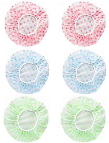 6 Pieces Bonnet de Douche, élastiques Bonnet de Bain, Imperméable Réutilisables Chapeau de Douche pour Femmes Douche Spa Salon (Bleu, Vert, Rose)