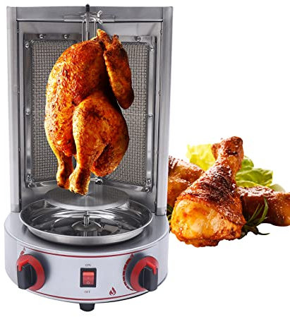 Máquina Eléctrica Shawarma, 110V 3000W 26.45lbs Capacidad Máxima Gas Vertical Carne Asador Giratorio Doner Kebab Grill Gyro Horno con 2 Quemadores, Bandeja Superior para Comercial Hogar Restaurante