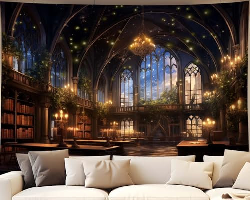 QGHOT Bibliotheks-Wandkunst, Märchen, magisches Schul-Bücherregal, Wandteppich für Teenager, Schlafzimmer, Wohnzimmer, Wohnheim, 230,1 x 180,1 cm
