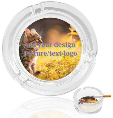 Cenicero De Vidrio Personalizado Con Foto,Sin Tapa Cenicero De Cigarrillos Personalizado Para Uso En Interiores O Exteriores Para El Hogar,Patio,Bar,Nombre,Texto,Letra,Logotipo,Su Diseño,8,5 X 3,5 Cm