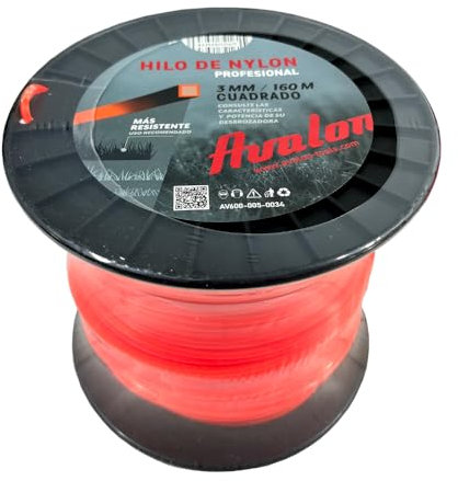 Avalon - Hilo Cuadrado de Nylon Universal para Desbrozadora y Cortacésped (3 mm x 160 m)