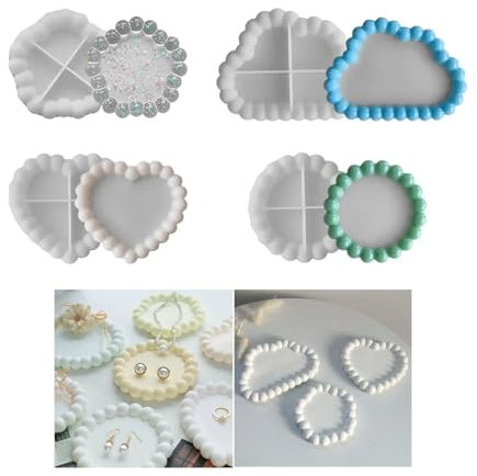 4 Pz Stampi per Resina Epossidica, Stampo Silicone Trasparente Forma Cuore Nuvola Rotondo per Sottobicchieri Vassoio Piatti, Resin Formen Coaster Mold Fai da Te Artigianato Kit
