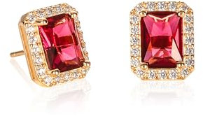 Diamond Treats Orecchini Oro Donna in Argento 925 Placcato Oro, Orecchini Taglio Smeraldo con Pietre Zirconi Rosso Rubino, Orecchini Rossi Donna in Oro Giallo con una Confezione Regalo