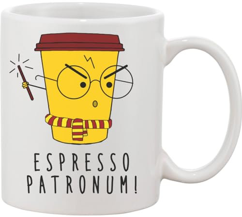 Espresso Patronum Tazza da caffè divertente con sciarpa tazza in ceramica bianca