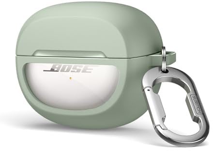 SURITCH Clear Case Compatible with New Bose Ultra Open Earbuds (2024), Durable Full-body Shockproof TPU Protective Case with Carabiner & Key Ring & Transparent Logo Window(Green)