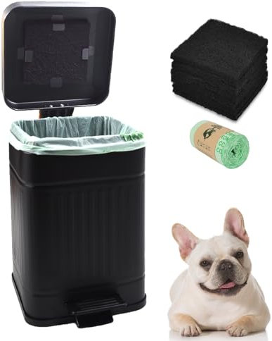 Umtiti UP5L-BK-Fang Poubelle à déjections canines de 5 l avec couvercle pour l'extérieur, filtre à charbon actif et sacs en plastique, poubelle à déjections animales, 5 l