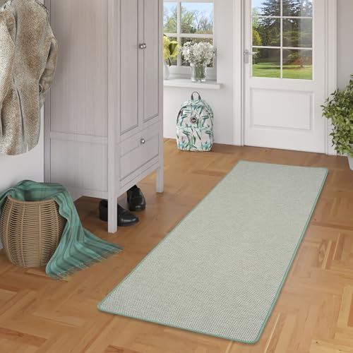 Hochwertiger Teppichläufer aus Flachgewebe in Mintgrün - 100% Polypropylen, Robust, Strapazierfähig und Pflegeleicht, erhältlich in vielen Farben und Größen, Ideal für Wohnzimmer, Esszimmer und Flur