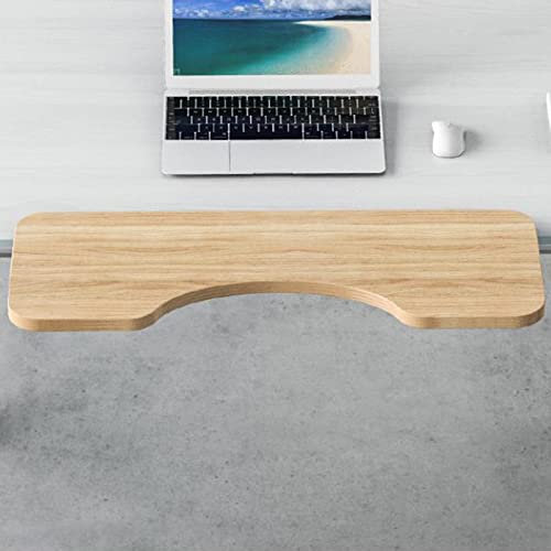 HSOYGE Computer Desk Extender Tray, 55×24cm Keyboard Tray, Arm Support Platform Black/White, Keyboard Drawer With Bow Clip Design (Wood 55x24cm)