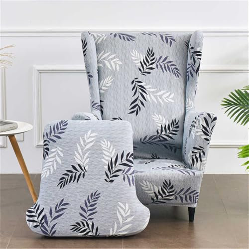Hixingo Blumenmuster 2-Teilig Ohrensessel Überzug, Mit Kissenbezug Sesselbezüge, Abnehmbar Polyester Ohrensessel Bezug, für Wohnzimmer Schlafzimmer Hotel Sesselschoner (Grau)