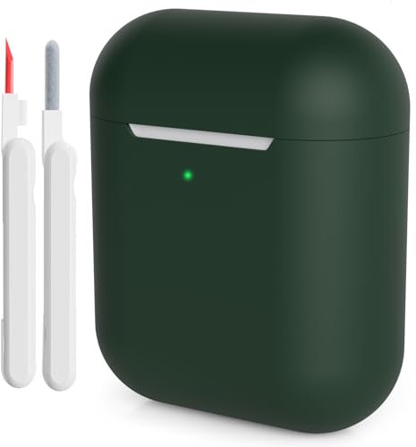 KOKOKA Custodia Case Compatibile con AirPods 2/1 con Kit di Pulizia, Case Cover Protettiva in Morbido Silicone per AirPods 2ª/1ªGenerazione con LED Anteriore Visibile, senza Moschettone, Dark Green