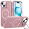 Buoluozy Cover per iPhone 15 6.1 Pollici Compatibile con MagSafe, Supporto per Fotocamera Regolabile Incorporato, Case Protettiva Magnetica Antiurto, Custodia Sottile Traslucida Opaca, Rosa