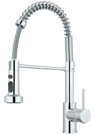 MILOT Kitchen Sink Mixer Tap, Spring Faucet with Pull Down Sprayer, 2 Spray Mode High Arc Swivel 360, Brass Single Lever Pull Out Kitchen Tap, Polished Chrome