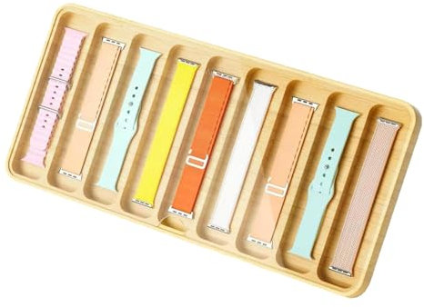 JDRGJTH Uhrenarmband-Organizer aus Holz, zur Aufbewahrung von Uhrenarmbändern, funktioniert mit allen Apple Watch-Armbändern, Gehäuse-Organizer – 9 Fächer für Uhrenarmbänder, Tablett mit Acryl-Deckel