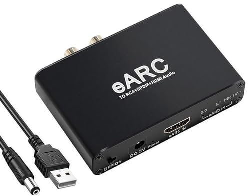 Rensaday HDMI Audio Extraktor mit eARC – 24-Bit/192 kHz DAC, 5.1/7.1-Kanal zu Optical/RCA/3.5mm für TV/Soundbar (ARC unterstützt)