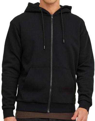 JACK & JONES Regular Fit Kapuzenjacke Hoodie mit Reißverschluss Uni Zip Pullover Sweater JJEBRADLEY, Farben:Schwarz, Größe Pullover:L