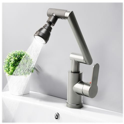 diceevil Robinet de Cuisine Flexible, Mitigeur Monocommande pour évier de Cuisine, Pivotant à 360° Mitigeur Evier 3 Types de Jet, avec 2 Tuyaux, Gris Brossé